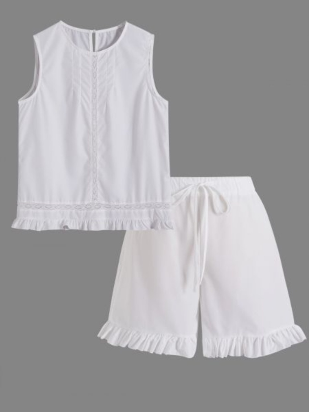 INSERT RUFFLED HEM SLEEVELESS TOP AND SHORTS SET - Picture 2 of 3